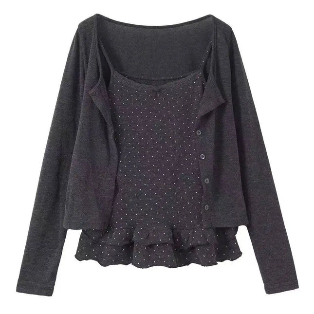 Women Korean Fashion Coquette Shoujo Girl Ballet Core Top Set 2000s Aesthetic T-Shirt Long Sleeve Tee Gyaru Design Vintage