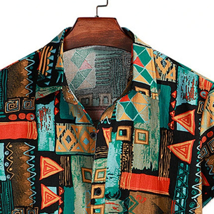 2024 Men's Fashion Retro Printed Short Sleeved Shirt Men's Hawaiian Printed Shirt