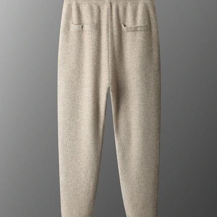 Autumn and Winter Thickened High Waisted 100% Merino Wool Men's Pants Small Leg Pants Casual Business Knitted Sweatpants Warm