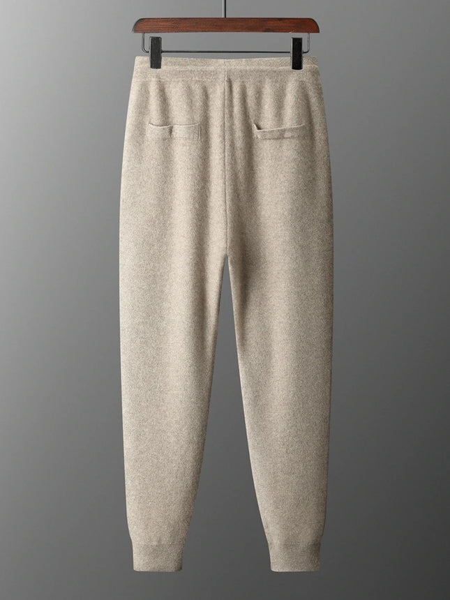 Autumn and Winter Thickened High Waisted 100% Merino Wool Men's Pants Small Leg Pants Casual Business Knitted Sweatpants Warm