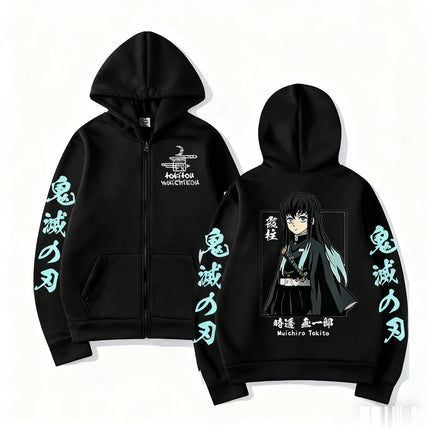 Demon Slayer Muichiro Tokit Hoodie Anime Jacket Zip Up Casual Tops Streetwear 2026 Autumn Winter Long Sleeve Pullover Men Women