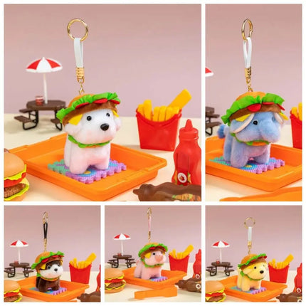 Ultra-Soft PP Cotton Burger Animal Plushie Short Fabric Exquisite Embroidery Kawaii Foodie Key Chain Vivid Realistic Colors