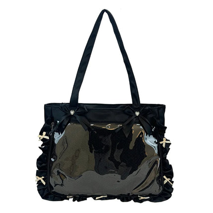 Japan Style Anime Messenger Bag Large Capacity Preppy Style Shoulder Bag with Bow Ribbon Women Handbag