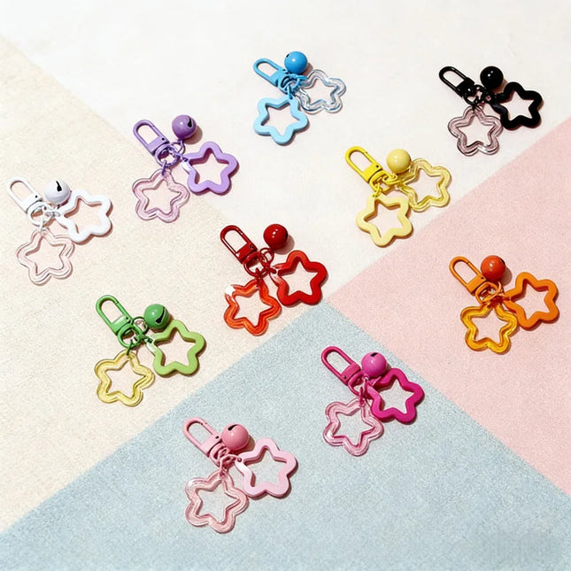 Acrylic Creative Cute Hollow Design Star Bell Keychain Pendant For Men Women Bag Charm Car Keychain Accessories Jewelry Gifts