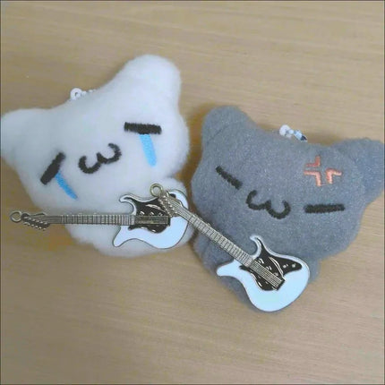 2pcs Cute Guitar Ghost Cat Couple Keychain Mini Crying Cat Doll Plush Keyring