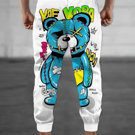 The new men's trousers for Spring and autumn 2025 feature a casual fashionable sporty and breathable 3D bear pattern print