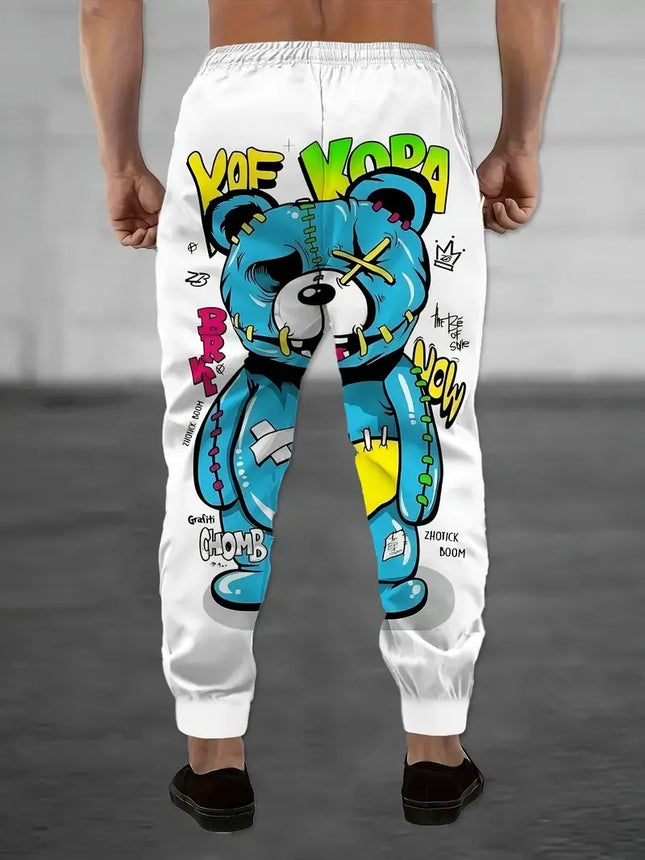 The new men's trousers for Spring and Autumn 2025 feature a casual, fashionable, sporty, and breathable 3D bear pattern print