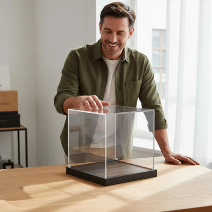 Acrylic Display Box Sturdy Construction Clear Collectible Container Figurine Display Stand Glue-No-Cost Assembly Household