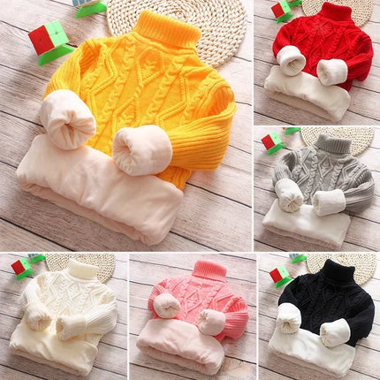 Kids' Turtleneck Sweater & Fleece Pullover Korean Winter Warm Base Layer for Boys and Girls Cozy Fashion Top
