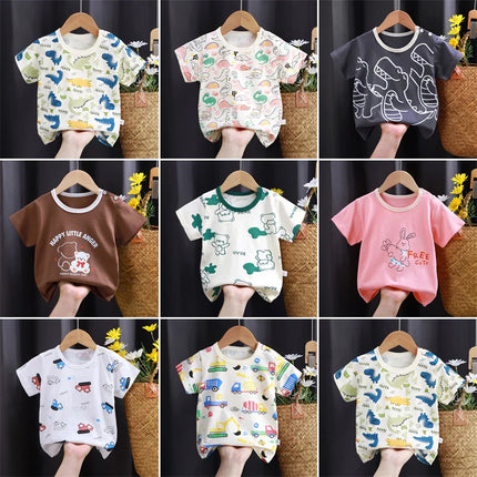 Cute Dinosaur Kids Girl Clothes T-shirt for Korean Children's Clothes 2025 Cotton Bear Baby Tops Car Boy T-shirts Clothing
