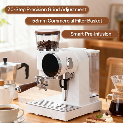 CAFOVO E121 15 Bar 58mm Semi-Automatic Espresso Machine with Grinder With 30-Step Grinder Cold Brew Coffee Maker for Home Cafe