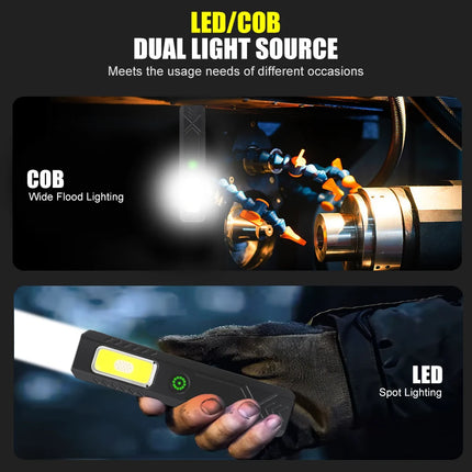 Portable RechargeableLED COB Dual Light Source Handheld Flashlights With 6 Lighting Modes/Magnet Mini Clip Flood Work Light