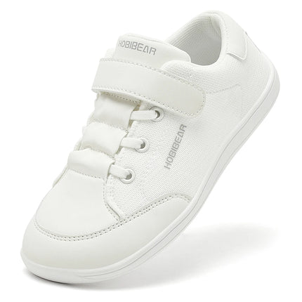 HOBIBEAR Kids Wide Toe Barefoot Shoes Boys Girls Minimalist Sneakers Lightweight Hook Loop Mesh Artificial Leather Shoes