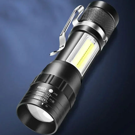 2Pack Mini LED Flashlight COB+XPE Portable Torch USB Charging Camping Lantern Zoomable Light Keychain Flashlight with Pen Clip
