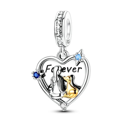 Hot Sale 925 Sterling Silver Dog Paw Print Fixed Clip & Shepherd Dog Dangle Charm Fits Bracelet Beloved Pet Pendant Gifts