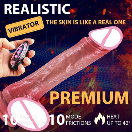9inch Realistic Silicone Dildo Vibrator with Thrust Function G-Spot Anal Butt Plug 10 Thrust Modes 10 Vibration Settings for Ple