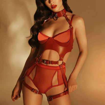 Sexy Women's Underwear Leather Harness Full Body Garters Red Adjustable Bondage Lingerie Suspenders Sex Party Clothing Bdsm