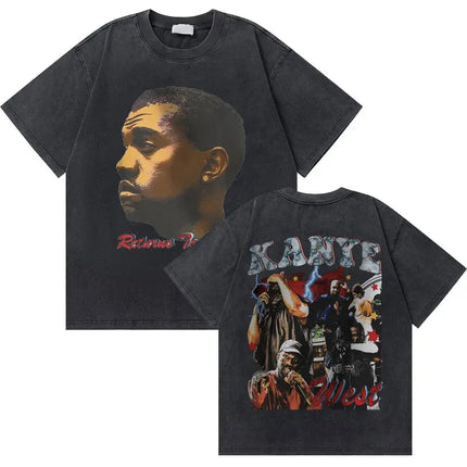 Washed Vintage Rapper Kanye West Graduation Bear Graphic T Shirt Men Pure Cotton T-shirt Men's Hip Hop Fashion Oversized Tshirt