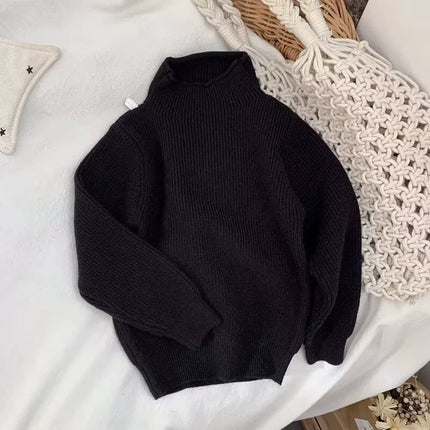 Kids Fleece Lined Turtleneck Sweater 2025 Winter Warm Knitwear Baby Boys Girls Thermal Top