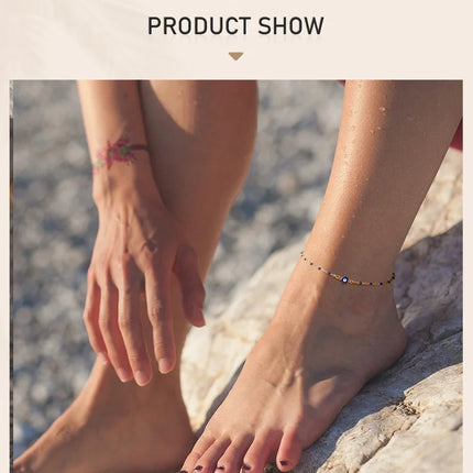 Stainless Steel Lucky Evil Eye Anklet Bracelet for Women, Blue Eye Beaded Chain Foot Anklets Summer Beach Lucky Amulet Gift
