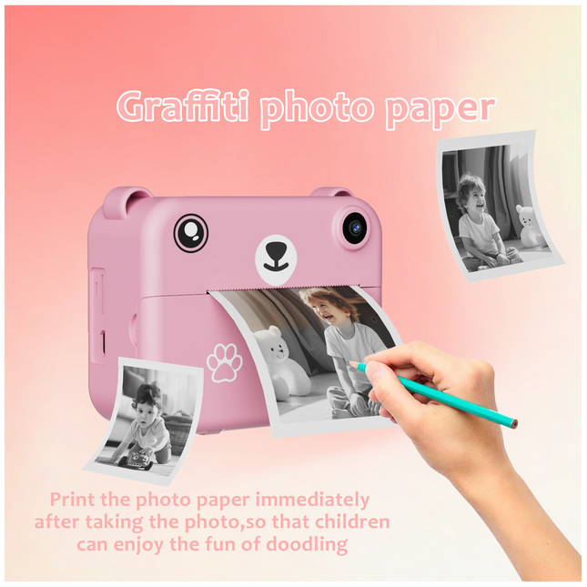 Kids Instant Print Camera with 3 Rolls Thermal Paper USB Charging | Dual Lens | 1500 mAh Lithium Battery, Holiday Birthday Gift