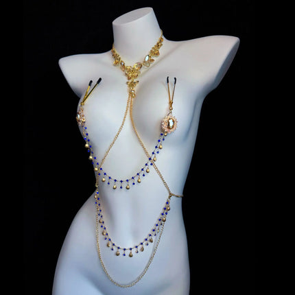 Sexy Gold Collar Sparkling Rhinestone Nipple Clamps BDSM Body Restraint Couple Training Waist Chain Female Sexy Accessories 18+