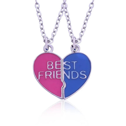 Hot Couple Pink Blue Heart Broken Best Friends Necklace Pendant Chain BFF Friendship Cute Jewelry Gifts For Kids 2PCS/Set