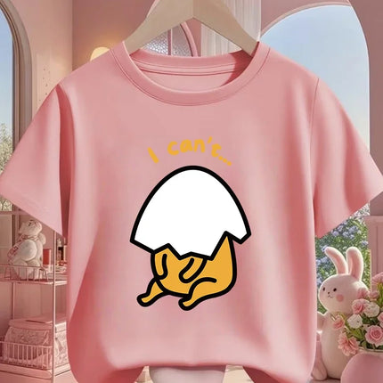 Cute Kawaii Gudetama T-Shirt For Kids Boys Girls Summer Cartoon Crew Neck Fashion Street Casual Wear 3-14 Years