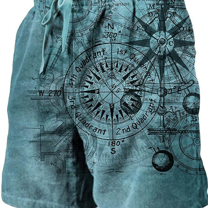 Men's Beach Pants Compass 3D Printed Shorts Men's Summer Breathable Shorts Fitness Street Shorts Men's Ropa Hombre