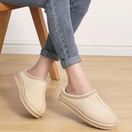 Evshine Winter Genuine Fur Slippers For Women Outdoor Non-slip Plush Lined Snow Boots Fuzzy Cotton Shoes Warm Fur House Slippers