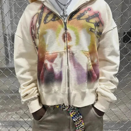 Letter print, hot stamping, hip-hop, personalized street style, men's and women's loose hoodie, zipper sweatshirt, autumn