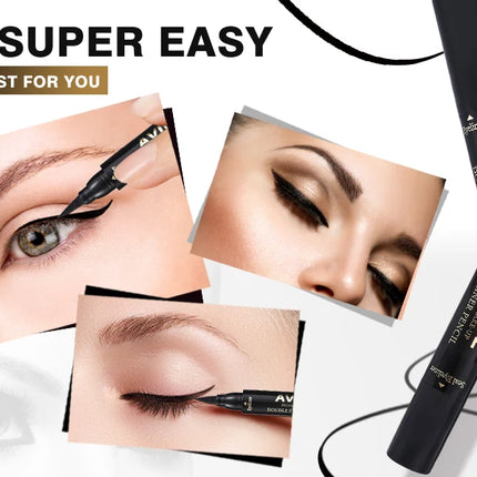 Waterproof 2-in-1 Winged Eyeliner Stamp - Long-Lasting, Quick Flick, Smudge-Proof, Natural Cat Eye & Vamp black Eyeliner pencil