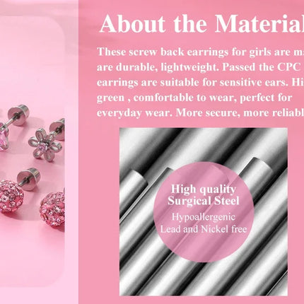 Hypoallergenic Spiral Earrings for Ladies Surgery Steel Cute Heart CZ Flowers Pearl Ball Small Stud Earrings for Girls