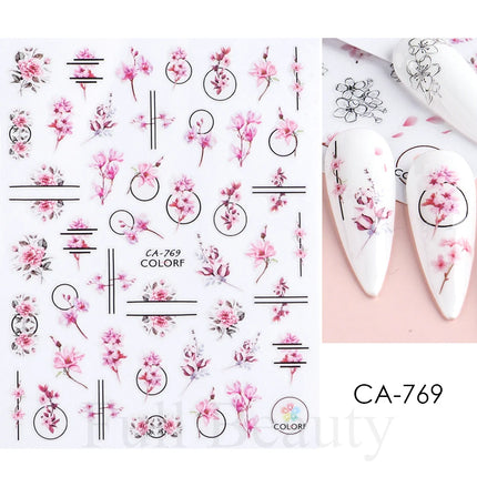 Hibiscus Flower 3D Nail Stickers Cherry Blossom Floral White Florals Petal Nail Art Decals Sliders Manicure Nail Tips Decor