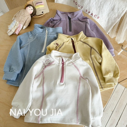 Half High Collar Base Shirt for Autumn and Winter, New Style for Children's Thick Girls' Clothing with Fleece Hoodie