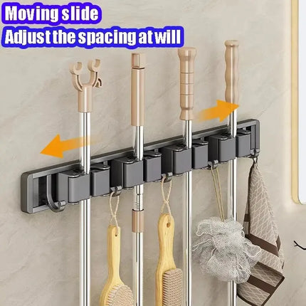 2026 New Toilet Kitchen Storage Rack Mop Clip Rack Strong Mop Holder Self Adhesive for Home Bathroom Cleaning Tools Storage