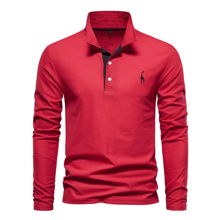 Spring New Style Men's Cotton POLO Shirt Casual Long Sleeve Turn-down Collar Embroidery Deer Fashionable Breathable Polo Top