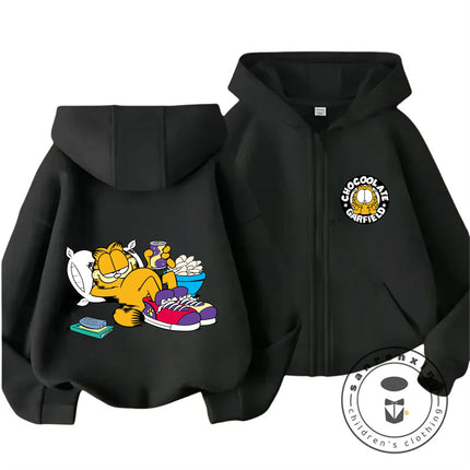 New Kids Zip Hooded Sweatshirt Garfield Trendy Kawaii Design For Boys Girls Autumn Winter Children Wear 3-14 Years
