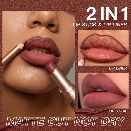 USHAS 12 Color Matte Lipstick Set Long-lasting Waterproof Lipstick + Lip Liner Set Easy Coloring Non-Stick Cup Lip Makeup Suit
