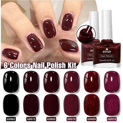 6pc 15ml Red Water-Based Peel Off Nail Polish Set Air Dry Easy to Apply Long Lasting Nail Art Manicure Vernis DIY for Home Salon