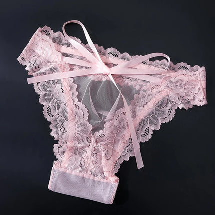 1pc Men's Bow Mesh Lace Hollow Out Briefs Ultra-thin Underwear 3D Bulge Pouch See Through Panties Low Waist Breathable Lingerie