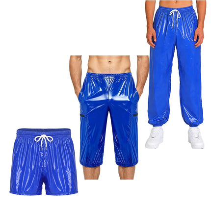 Mens Waterproof Jogging Pants Shiny Y2K Track Baggy Glossy Pants Hip Hop Dance Trousers Quick-dry Swim Shorts Sports Swimsuit