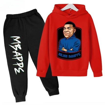 Spring Autumn Children's Hoodie Set Mbappe Print Plus Sweatshirt Pants Suits Sports Kid Tracksuit 2-piece Set Boys Girls Clothes