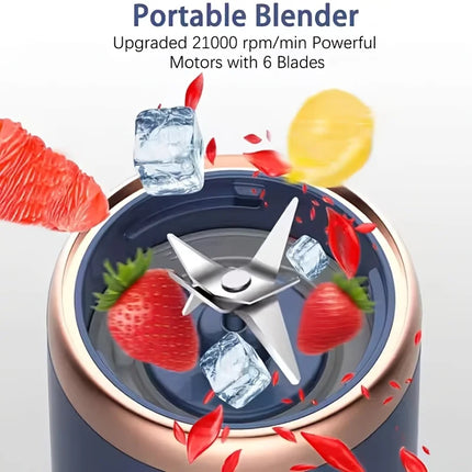 1 Piece Portable Blender with 6 Blades, Personal Juicer for Milkshakes and Smoothies with Travel Lid, 400ml USB Rechargeable