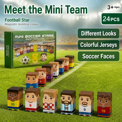 24Pcs Magnetic Building Blocks Cubes Educational STEM Toy for Kids Soccer Theme 3D DIY Construction ABS Magnetic Bricks