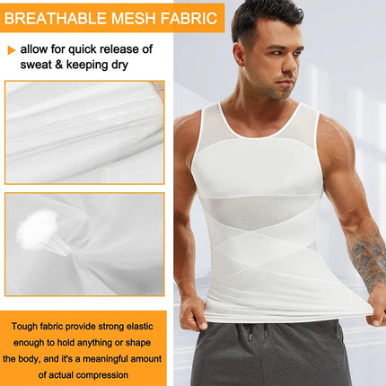 Compression Shirt for Men Slimming Undershirt Body Shaper Tank Top Gynecomastia Sleeveless Shapewear Vest Mesh Cross Suit 3XL