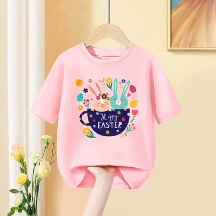 Aimi Lakana Girl Easter Day T-shirt Rabbit & Bunny Cartoon Clothes Children Short-sleeved Top Summer Shirt 3-14T