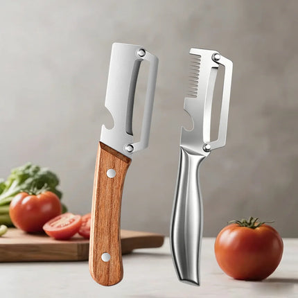 Kitchen Peeler Household Peeling Knife Fruits Vegetable Peeler with Wooden/steel Handle and Bottle Opener Kitchen Tool