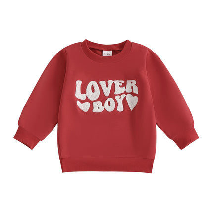 VISgogo Kids Boys Sweatshirt Valentine's Day Clothes Long Sleeve Crew Neck Hoodie Embroidery Letters Heart Pullover Tops