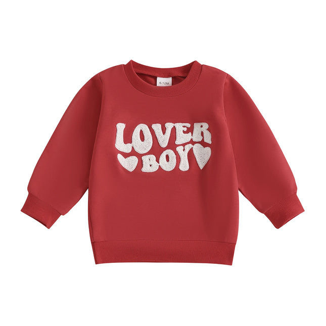 VISgogo Kids Boys Sweatshirt Valentine's Day Clothes Long Sleeve Crew Neck Hoodie Embroidery Letters Heart Pullover Tops